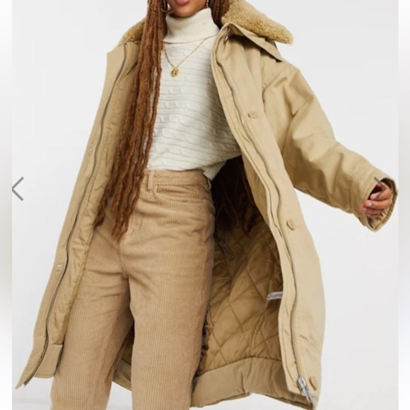 NWT ASOS Khaki Sherpa Collar Midi Parka - Picture 1 of 7